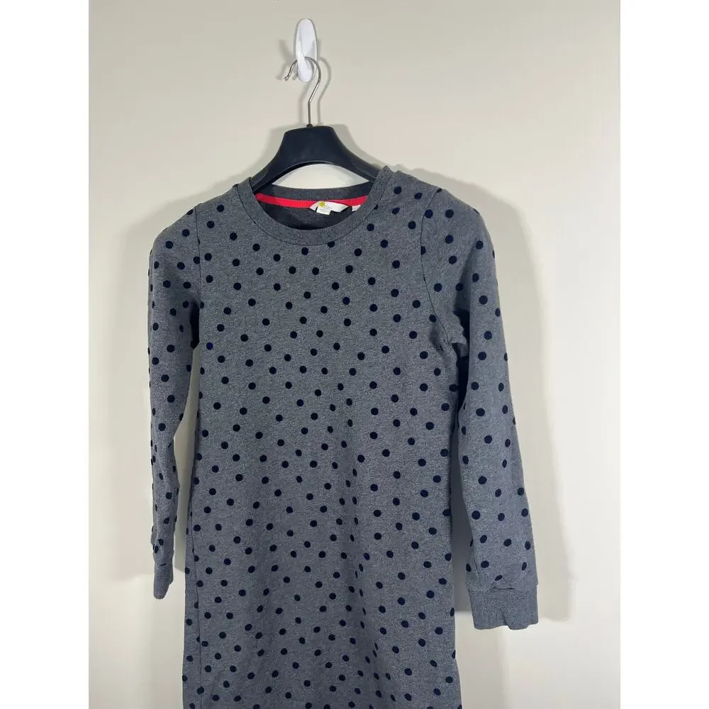 Boden Long Sleeve Grey Navy Polka Dot Dress 100% Cotton Size 4 Womens Small - Picture 4 of 10